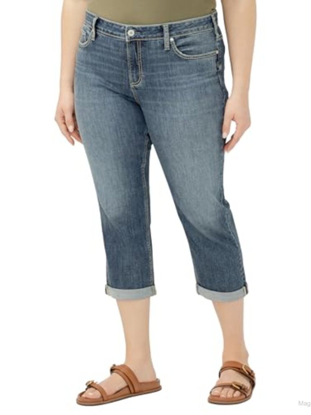 Plus Size Elyse Mid Rise Comfort Fit Capri Jeans 5-Pocket Stretch Denim